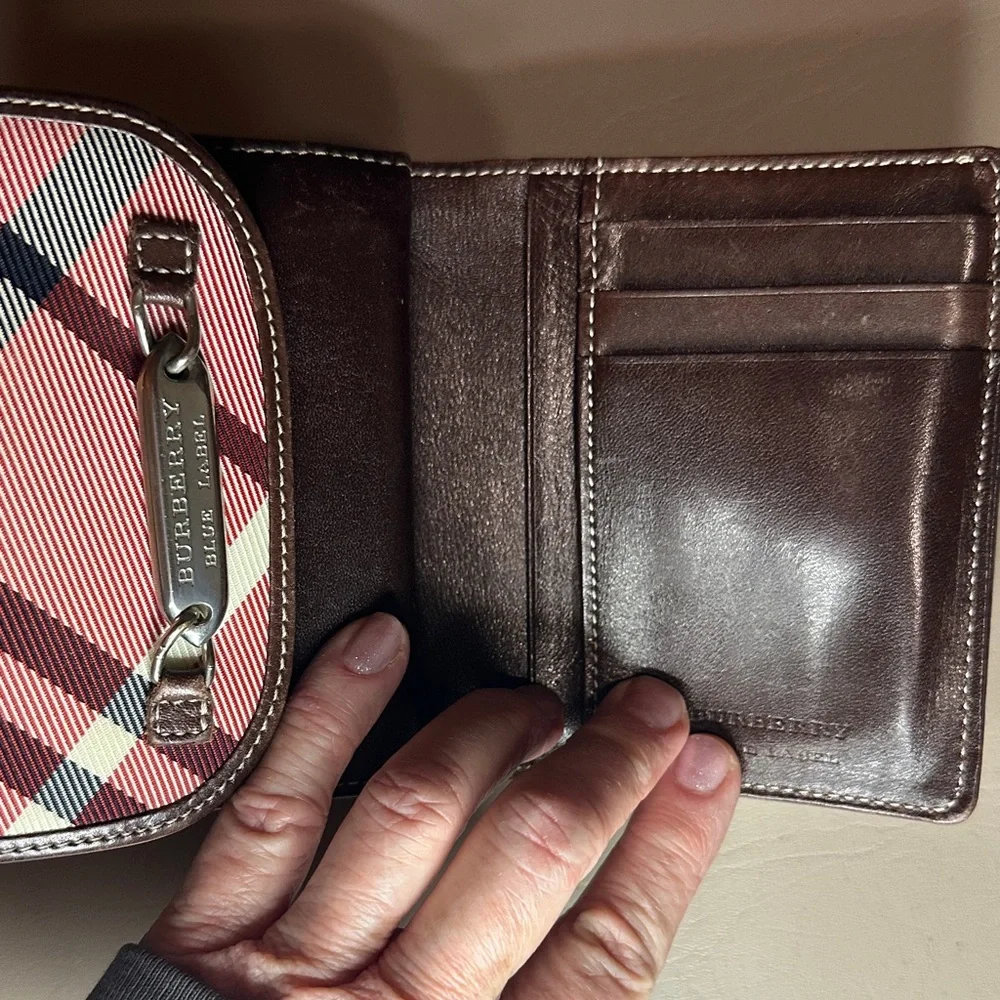 Burberry Blue Label Pink Nova Check Plaid Trifold Wallet with Kisslock Closure
